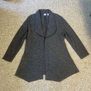 Wool Cardigan Sweater Womens Size L Gray Button Long Length Minimalist Keren Hrt